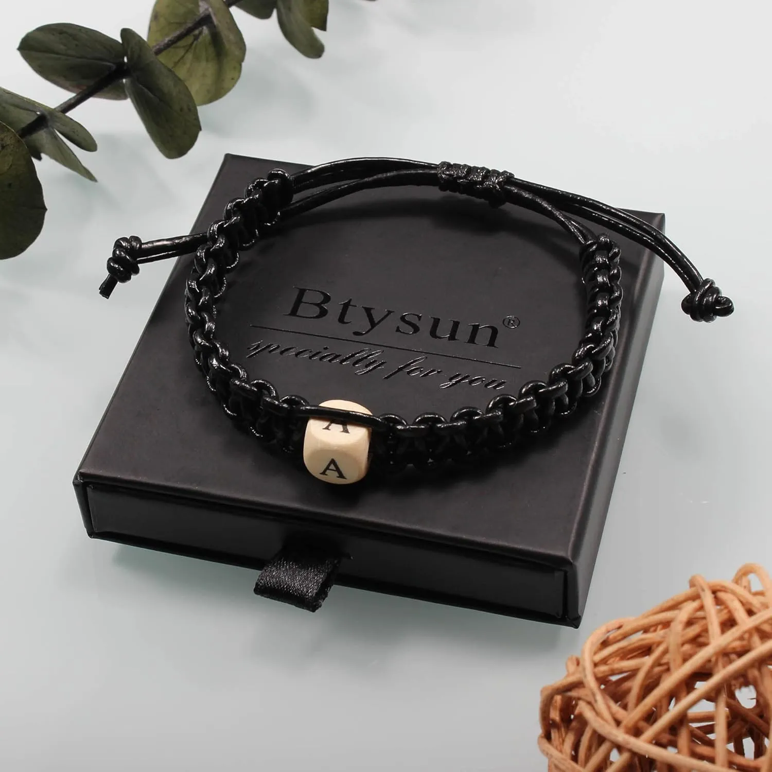Btysun Dad Gifts for Fathers Day, Initial Bracelet for Men Teens Stocking Stuffers Adjustable Letter A-Z Mens Leather Bracelet Valentines Day Gifts for Him Son Husband Graduation Christmas Jewelry