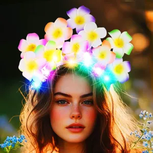 Catery Flower Headband Light Up Hawaiian Headpiece Plumeria Boho Beach Hair Accessories for Women