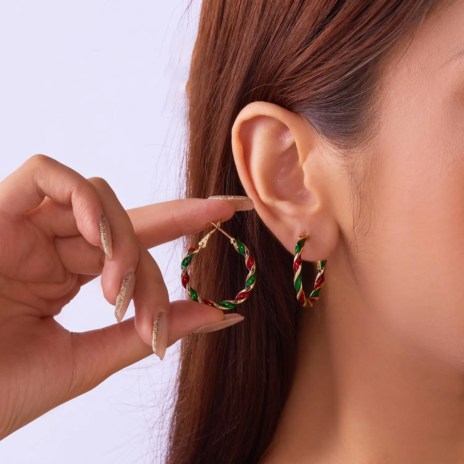 Christmas Hoop Earrings for Women Dainty Enamel Hoop Stud Earring Gold Silver Twist Hoop Christmas Earring Chunky Hoop Earrings Xmas Fashion Jewelry