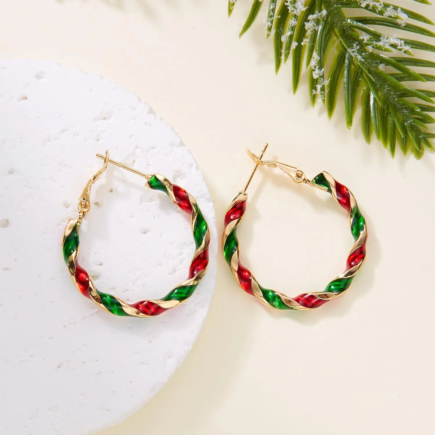 Christmas Hoop Earrings for Women Dainty Enamel Hoop Stud Earring Gold Silver Twist Hoop Christmas Earring Chunky Hoop Earrings Xmas Fashion Jewelry