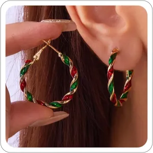 Christmas Hoop Earrings for Women Dainty Enamel Hoop Stud Earring Gold Silver Twist Hoop Christmas Earring Chunky Hoop Earrings Xmas Fashion Jewelry