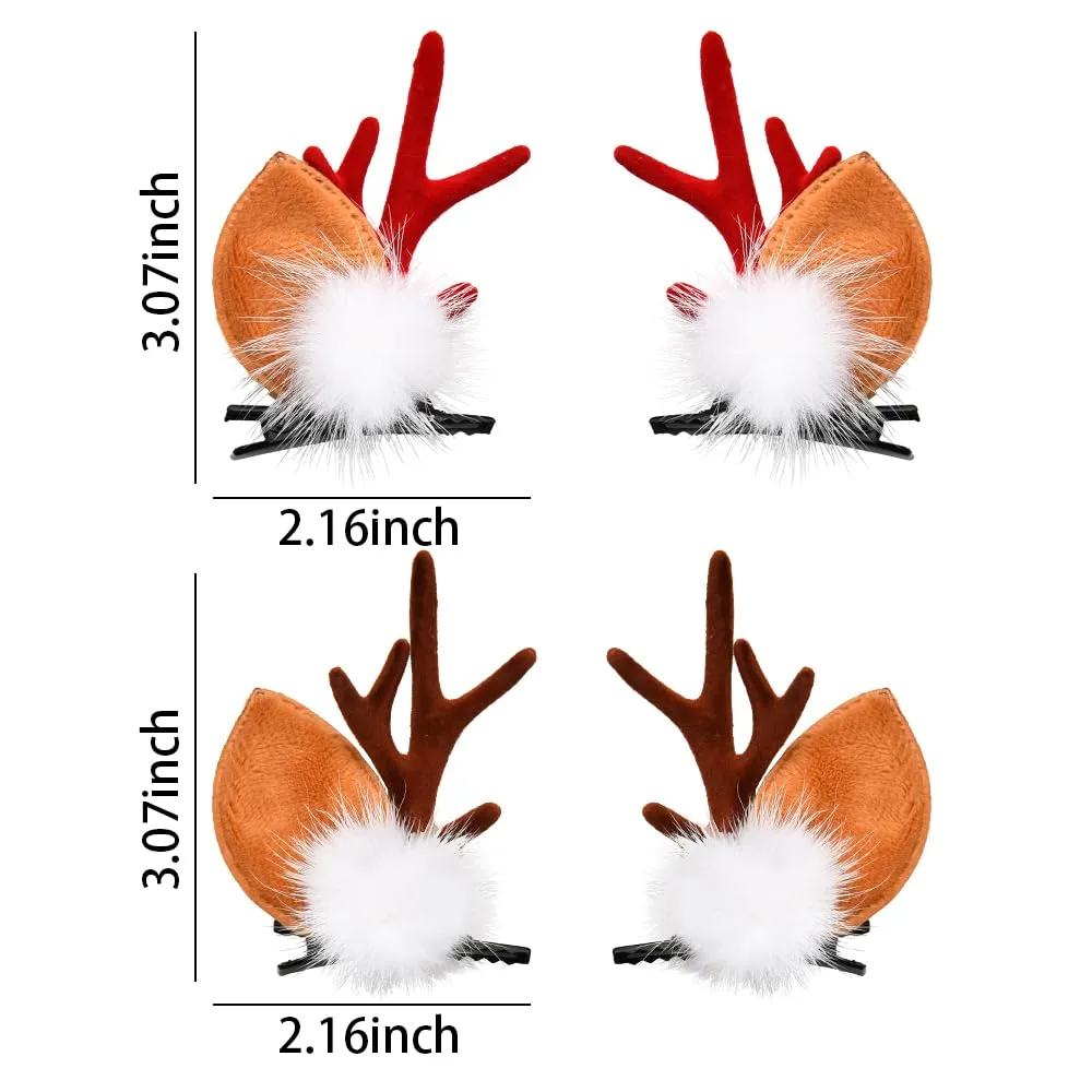 Christmas Reindeer Antlers Hair Clips for Girls 2Pcs Red Deer Antlers Headpiece for Women with White Fuzzy Christmas Balls Aesthetic Accessories for Kids Brown Elk Head Dcor Animal Hair Barrettes