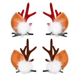 Christmas Reindeer Antlers Hair Clips for Girls 2Pcs Red Deer Antlers Headpiece for Women with White Fuzzy Christmas Balls Aesthetic Accessories for Kids Brown Elk Head Dcor Animal Hair Barrettes