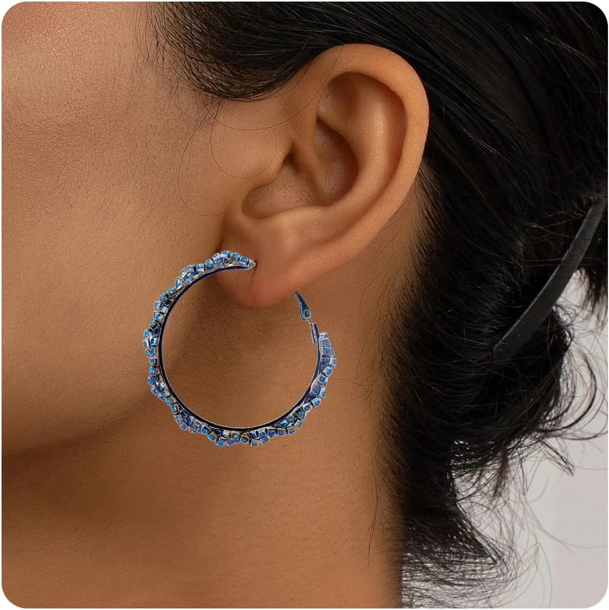 Chunky Gold Hoop Earrings for Women, Trendy 14K Gold Plated Gold/Silver Statement Earring Thick Open Double Hoop Earrings Lightweight Hypoallergenic Earrings Gold Jewelry