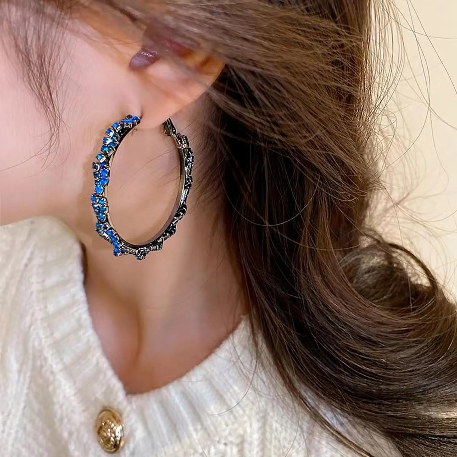 Chunky Gold Hoop Earrings for Women, Trendy 14K Gold Plated Gold/Silver Statement Earring Thick Open Double Hoop Earrings Lightweight Hypoallergenic Earrings Gold Jewelry