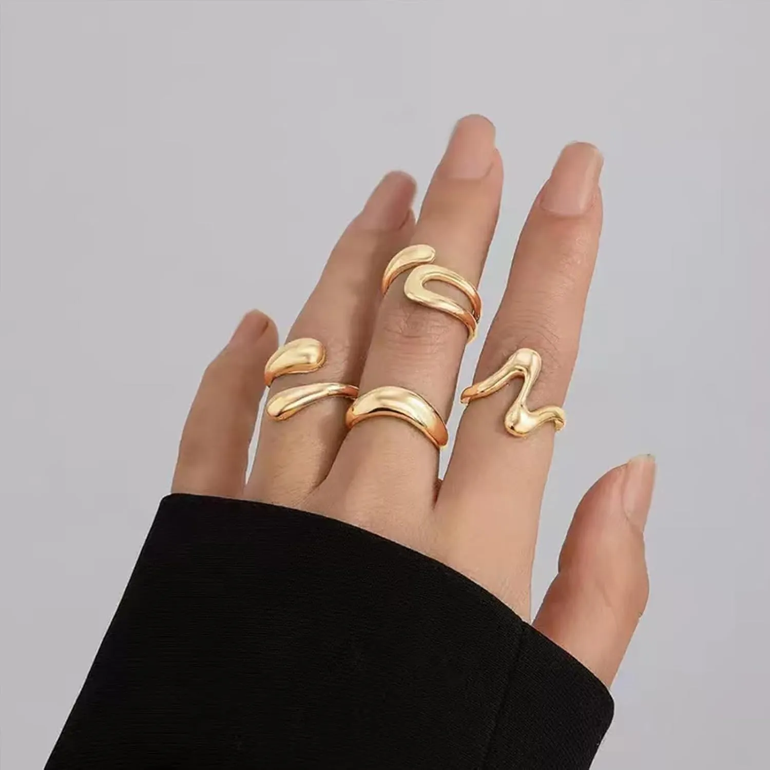 Chunky Gold Rings for Women Non Tarnish Gold Plated Stackable Chunky Rings Dome Bold Knuckle Rings Boho Statement Rings Set Wedding Bands Jewelry Set