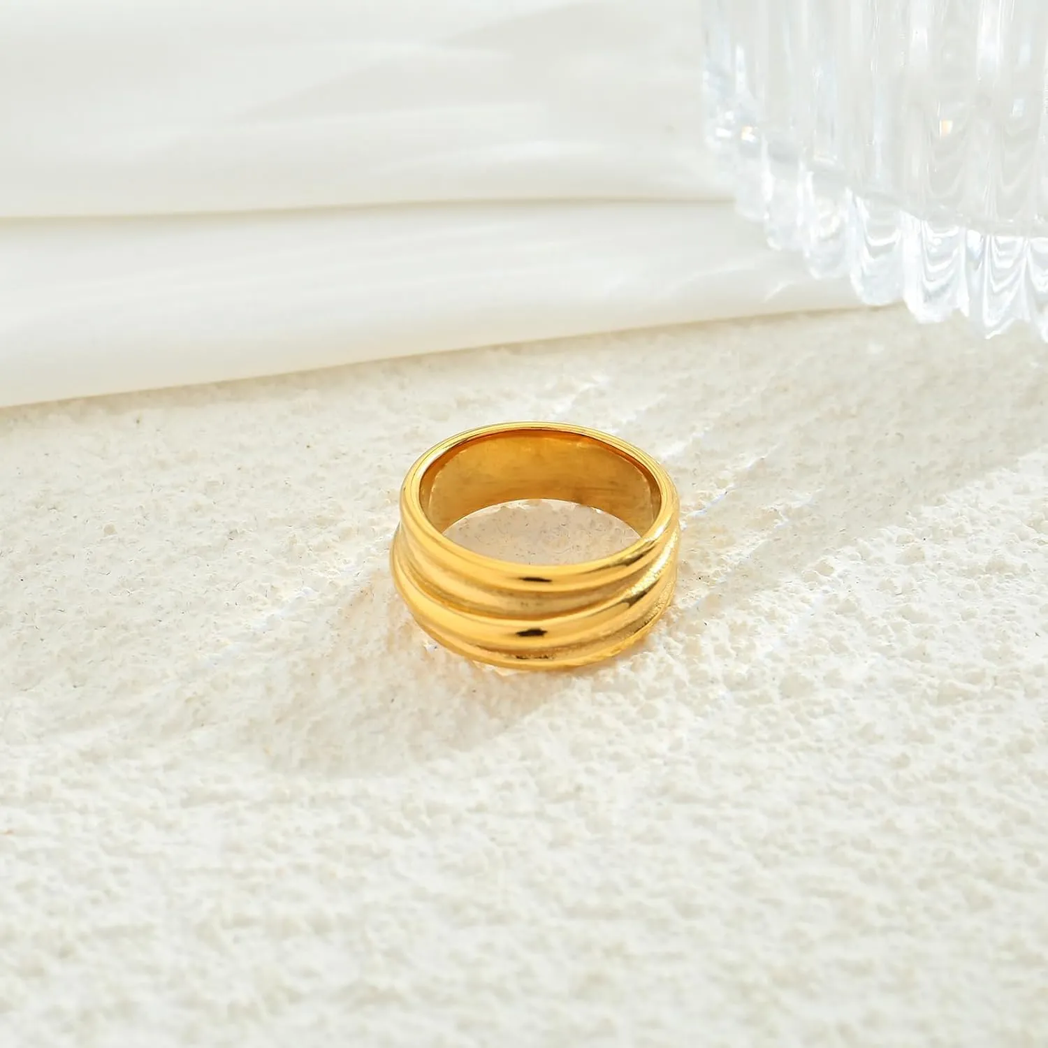 Chunky Gold Rings For Women Trendy Statement Gold Ring Elegant Wedding Ring Dainty Jewelry Gift for Wife, Girlfriend, Mom Hypoallergenic, Nickel-Free - Anniversary, Birthday, Mothers Day