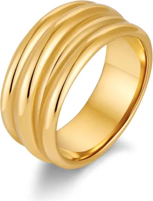 Chunky Gold Rings For Women Trendy Statement Gold Ring Elegant Wedding Ring Dainty Jewelry Gift for Wife, Girlfriend, Mom Hypoallergenic, Nickel-Free - Anniversary, Birthday, Mothers Day