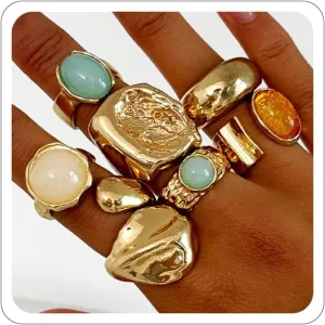 Chunky Gold Rings Set for Women Thumb Knuckle Ring for Women Non Tarnish Rhinestone Gold Rings Chunky Jewelry Minimalist Irregular Statement Beach Accessories