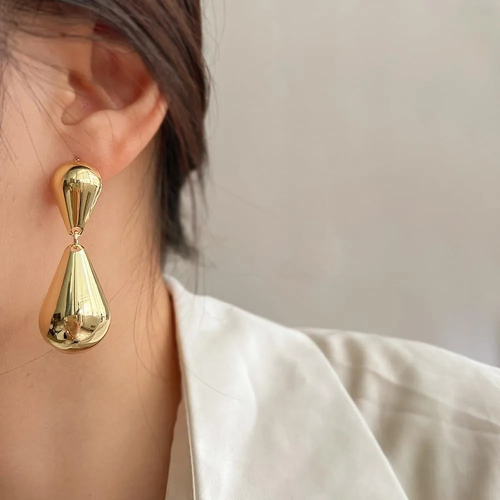 Chunky Gold Statement Drop Earrings for Women Large Teardrop Dangle Earrings Fashion Waterdrop Geometric Dangling Earrings Jewelry Gifts