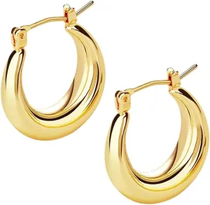 Chunky Hoop Earrings, Thick Tube Open Click-top Gold Earrings with Stainless Steel Post, Minimalist Lightweight Small Hoops Jewelry Gift for Women