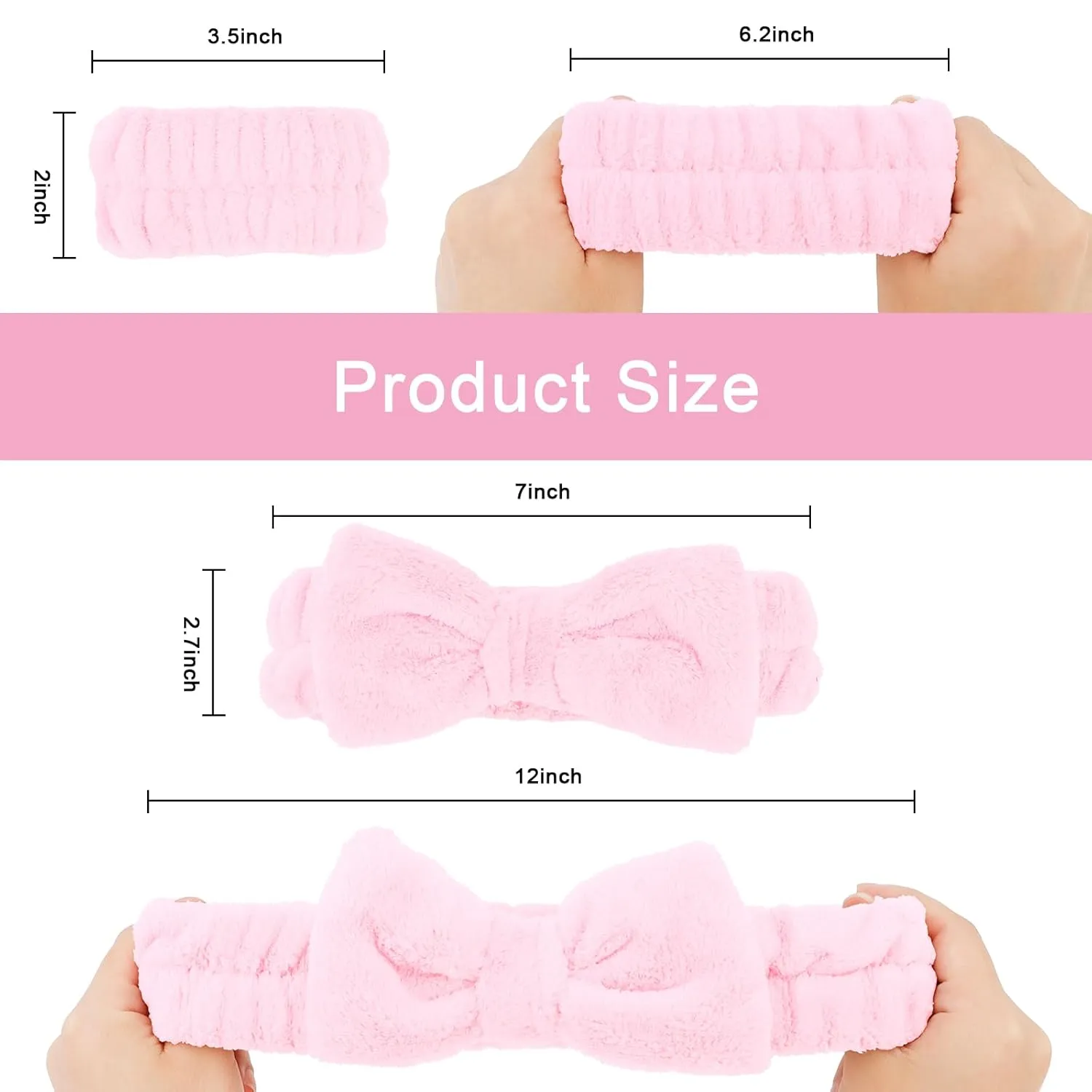 CIEHER 12 PCS Black & Pink Makeup Headband for Women Wrist Washband Scrunchies Cuffs for Washing Face, Soft Bow Hair Band Matching Wristbands