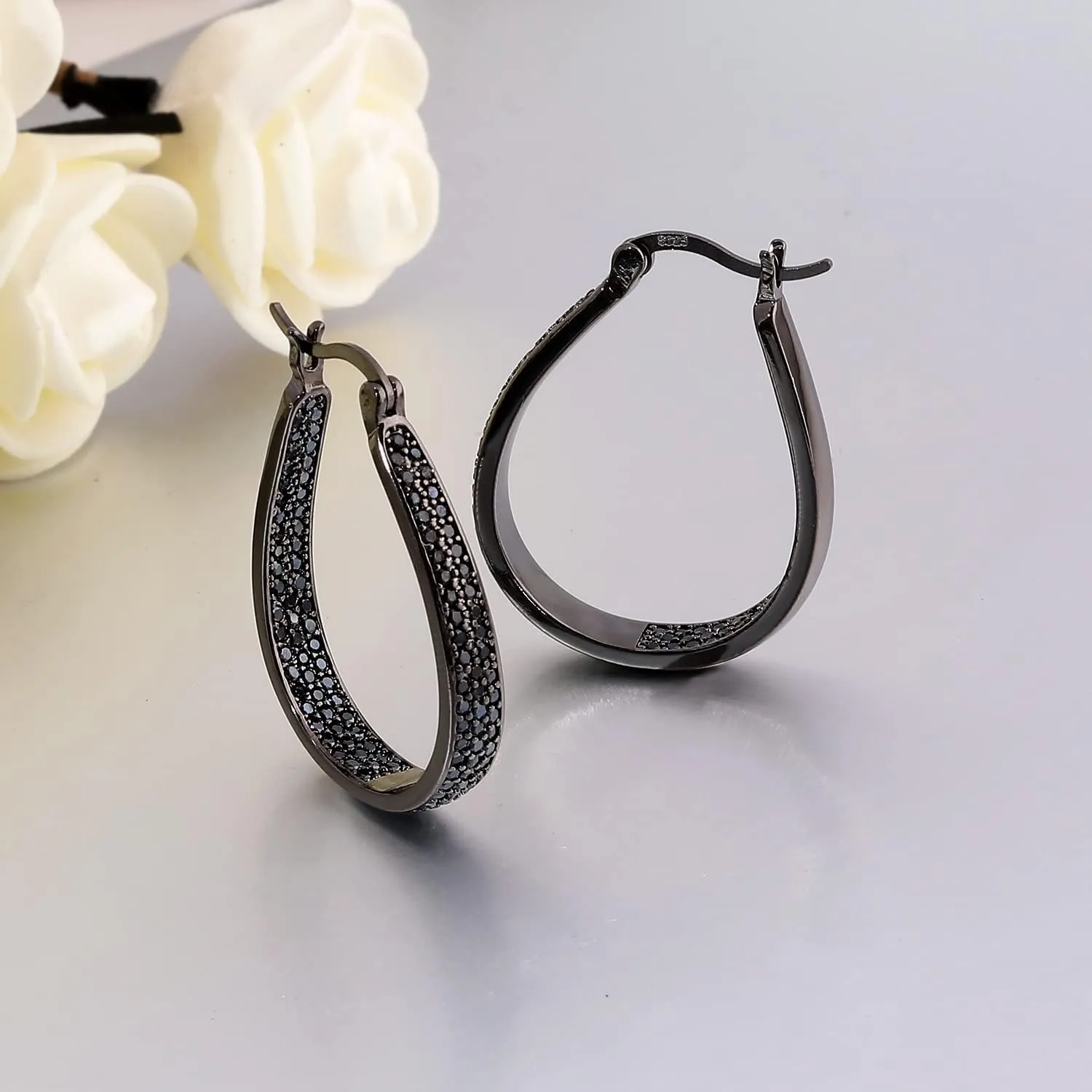 CiNily 925 Sterling Silver Post Hoop Earrings for Women Gilrs Multcolors Cubic Zircon Hoops 14K Gold Plated Oval Chunky Hoop Earrings Jewelry Gift for Mothers Day/July 4th/Wedding/Party/Christmas
