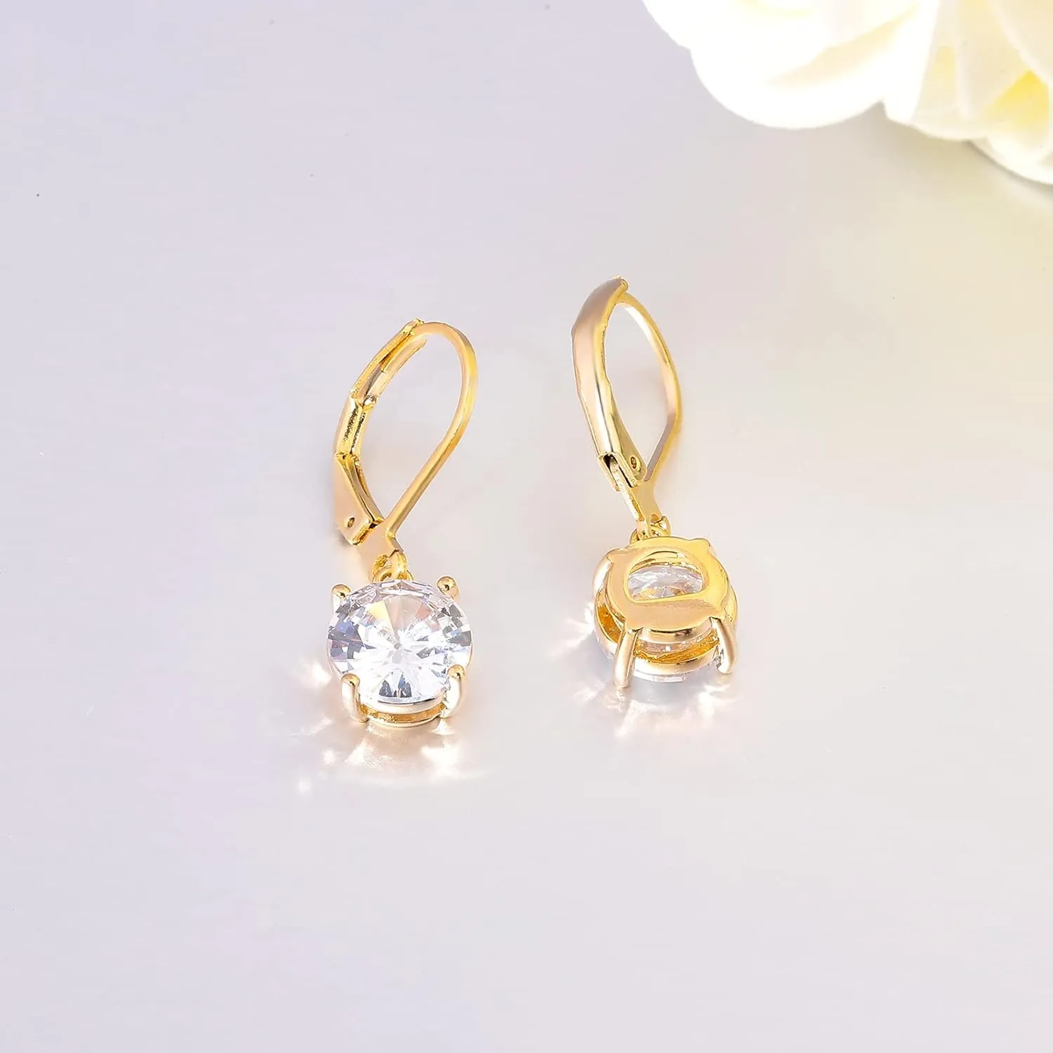 CiNily Leverback Dangle Earrings Created Crystal Drop Earrings Gold Plated Jewelry Gift for Women Girls 8mm