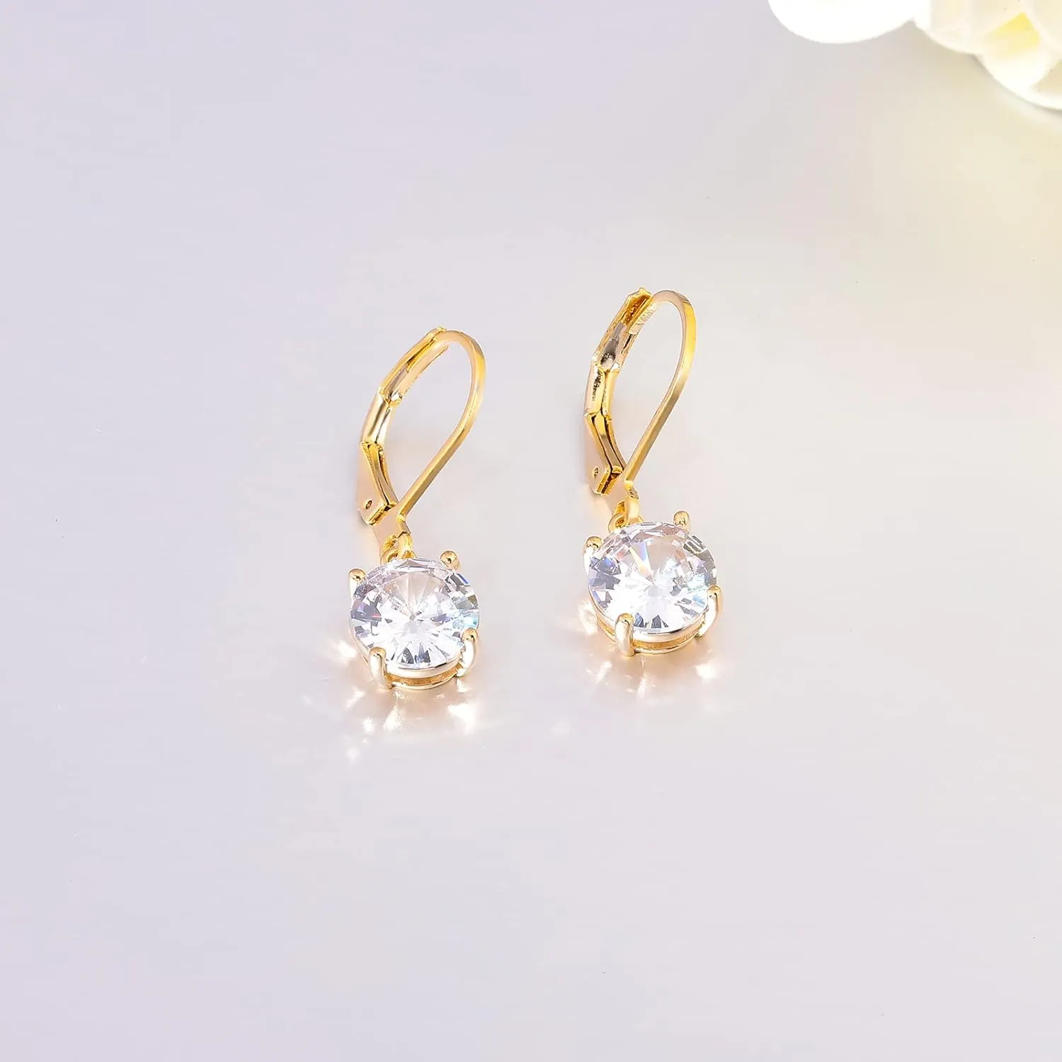 CiNily Leverback Dangle Earrings Created Crystal Drop Earrings Gold Plated Jewelry Gift for Women Girls 8mm