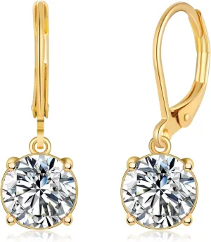 CiNily Leverback Dangle Earrings Created Crystal Drop Earrings Gold Plated Jewelry Gift for Women Girls 8mm