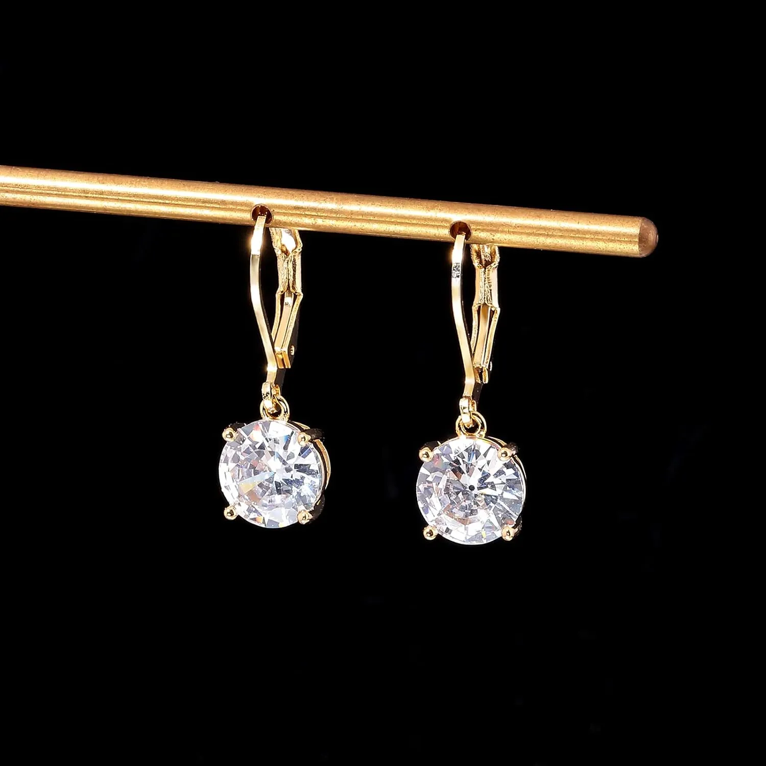 CiNily Leverback Dangle Earrings Created Crystal Drop Earrings Gold Plated Jewelry Gift for Women Girls 8mm