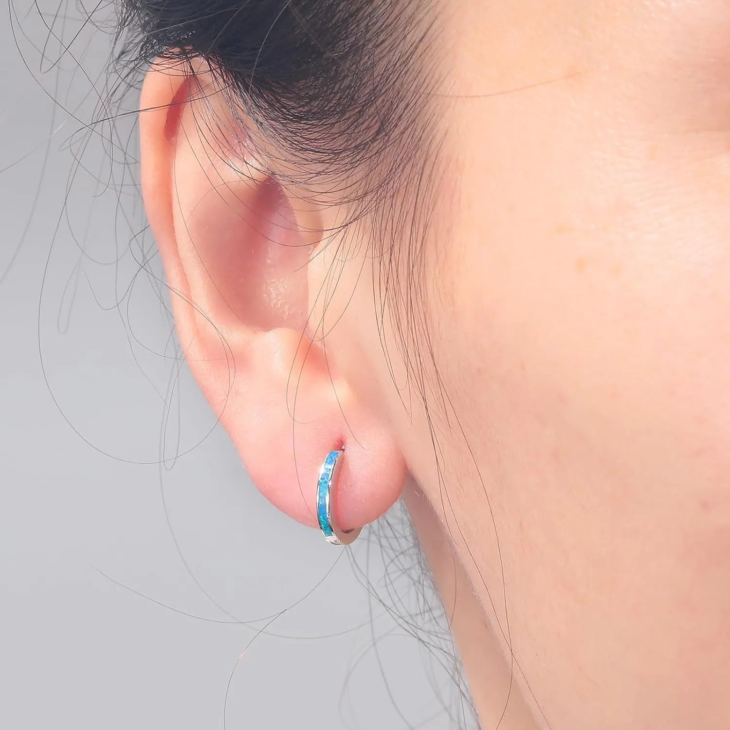 CiNily Sterling Silver Hoop Earrings, Tiny Opal Hoop Earrings for Women Small Huggie Earrings Lightweight Dainty Mini Hoops Hypoallergenic Jewelry Cartilage Piercing Hoop Earrings 12mm
