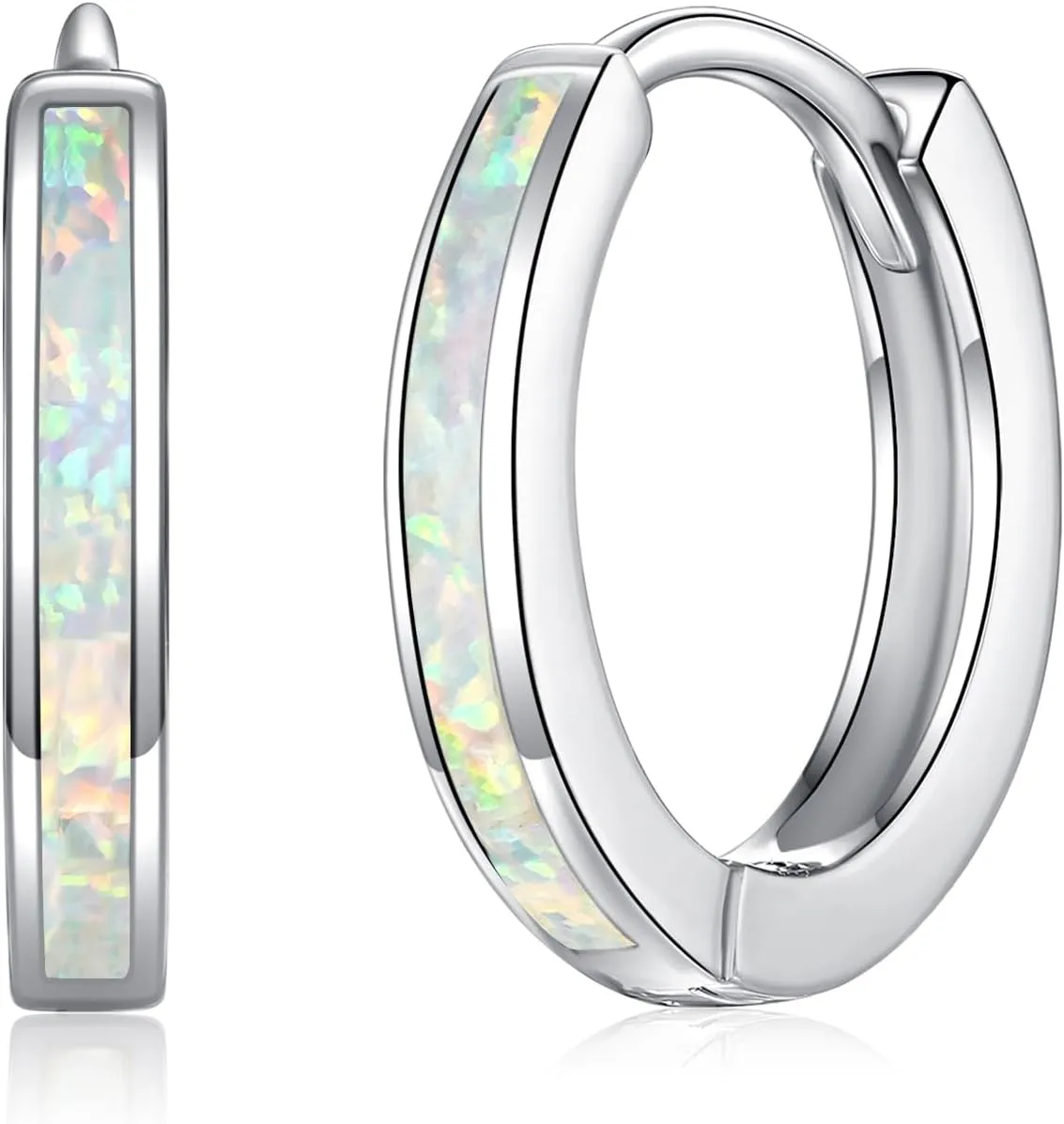 CiNily Sterling Silver Hoop Earrings, Tiny Opal Hoop Earrings for Women Small Huggie Earrings Lightweight Dainty Mini Hoops Hypoallergenic Jewelry Cartilage Piercing Hoop Earrings 12mm