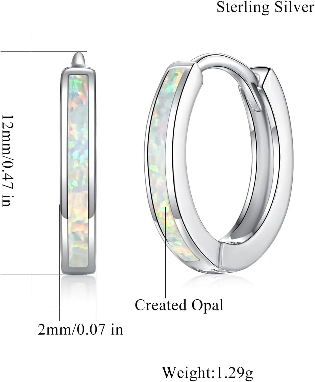 CiNily Sterling Silver Hoop Earrings, Tiny Opal Hoop Earrings for Women Small Huggie Earrings Lightweight Dainty Mini Hoops Hypoallergenic Jewelry Cartilage Piercing Hoop Earrings 12mm