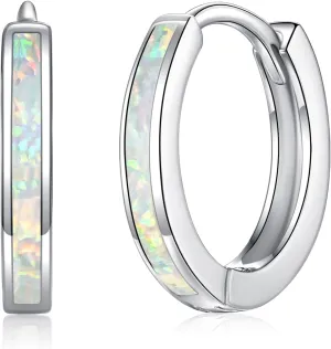 CiNily Sterling Silver Hoop Earrings, Tiny Opal Hoop Earrings for Women Small Huggie Earrings Lightweight Dainty Mini Hoops Hypoallergenic Jewelry Cartilage Piercing Hoop Earrings 12mm