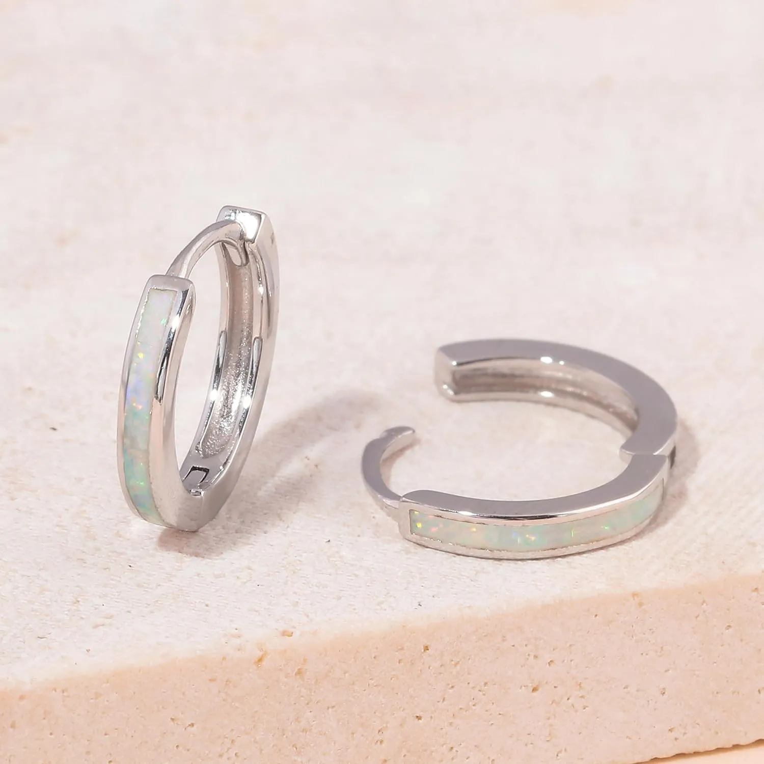 CiNily Sterling Silver Hoop Earrings, Tiny Opal Hoop Earrings for Women Small Huggie Earrings Lightweight Dainty Mini Hoops Hypoallergenic Jewelry Cartilage Piercing Hoop Earrings 12mm