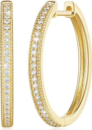 Cossa Gold Hoop Earrings 14K Gold Huggie Earring Sparkling Diamond Hoop Earrings for Women 25mm
