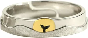 Couple Band Rings, Simple Sterling Silver Rings with Silver Gold Sunset Couple Adjustable Band Jewelry Gift