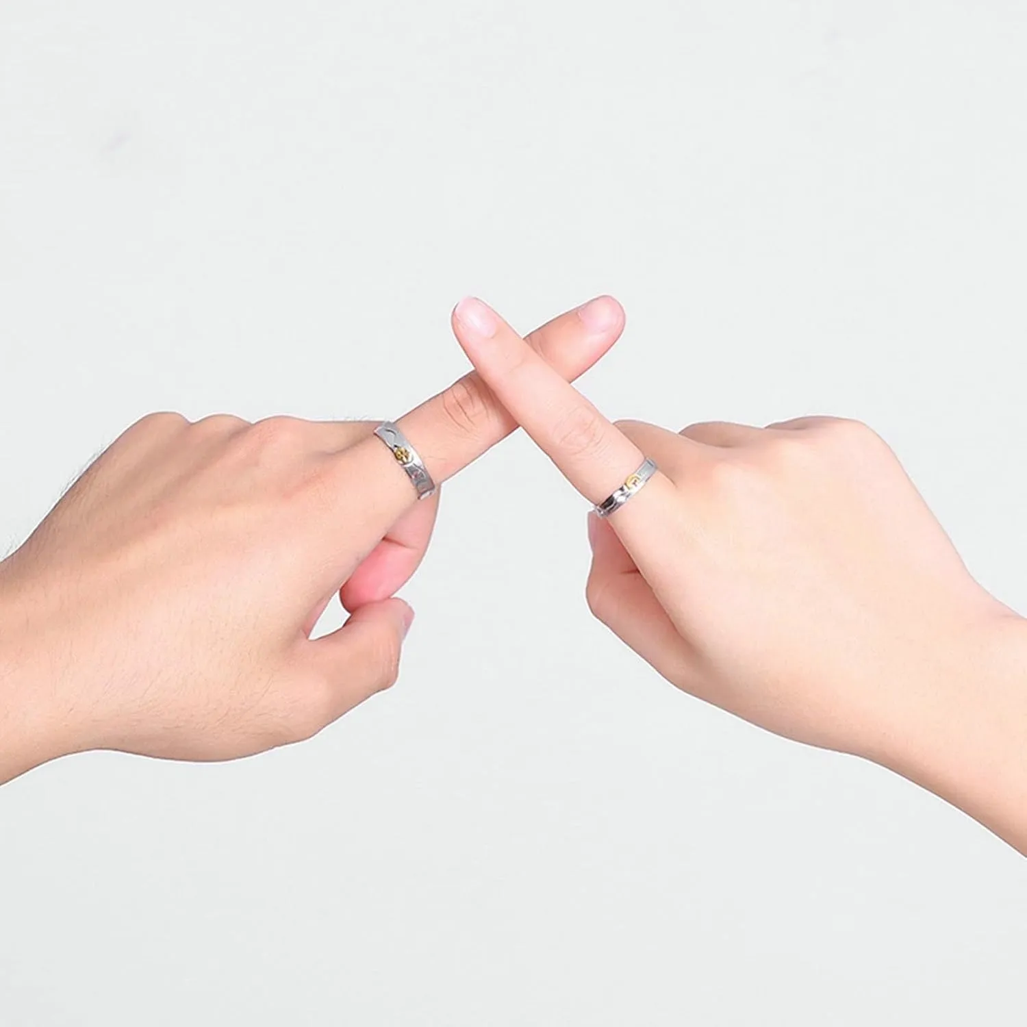 Couple Band Rings, Simple Sterling Silver Rings with Silver Gold Sunset Couple Adjustable Band Jewelry Gift