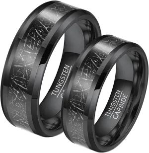 Couple Promise Rings, Mens Rings Tungsten Black 8mm Ring Inlay Metal Rings for Men and Women
