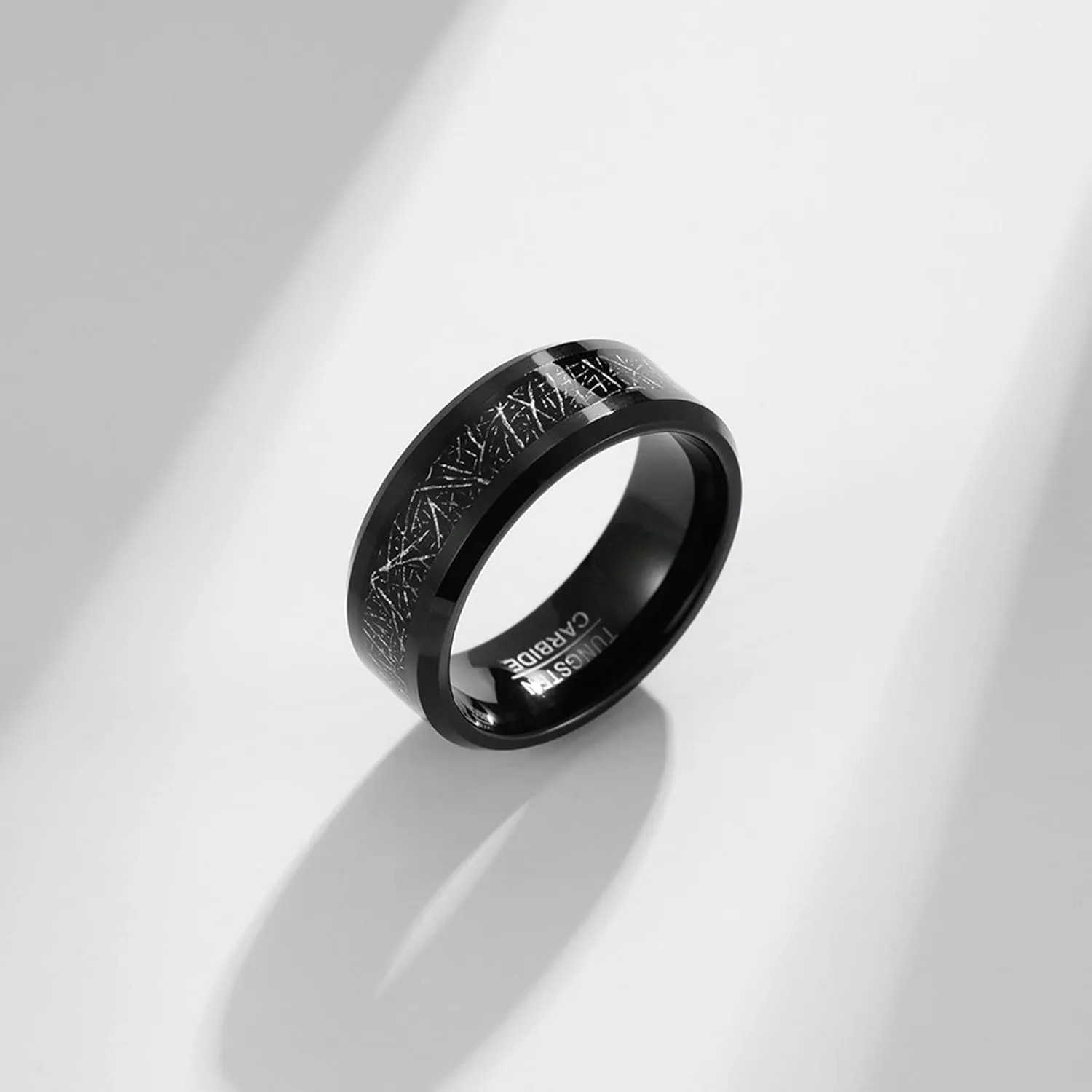 Couple Promise Rings, Mens Rings Tungsten Black 8mm Ring Inlay Metal Rings for Men and Women