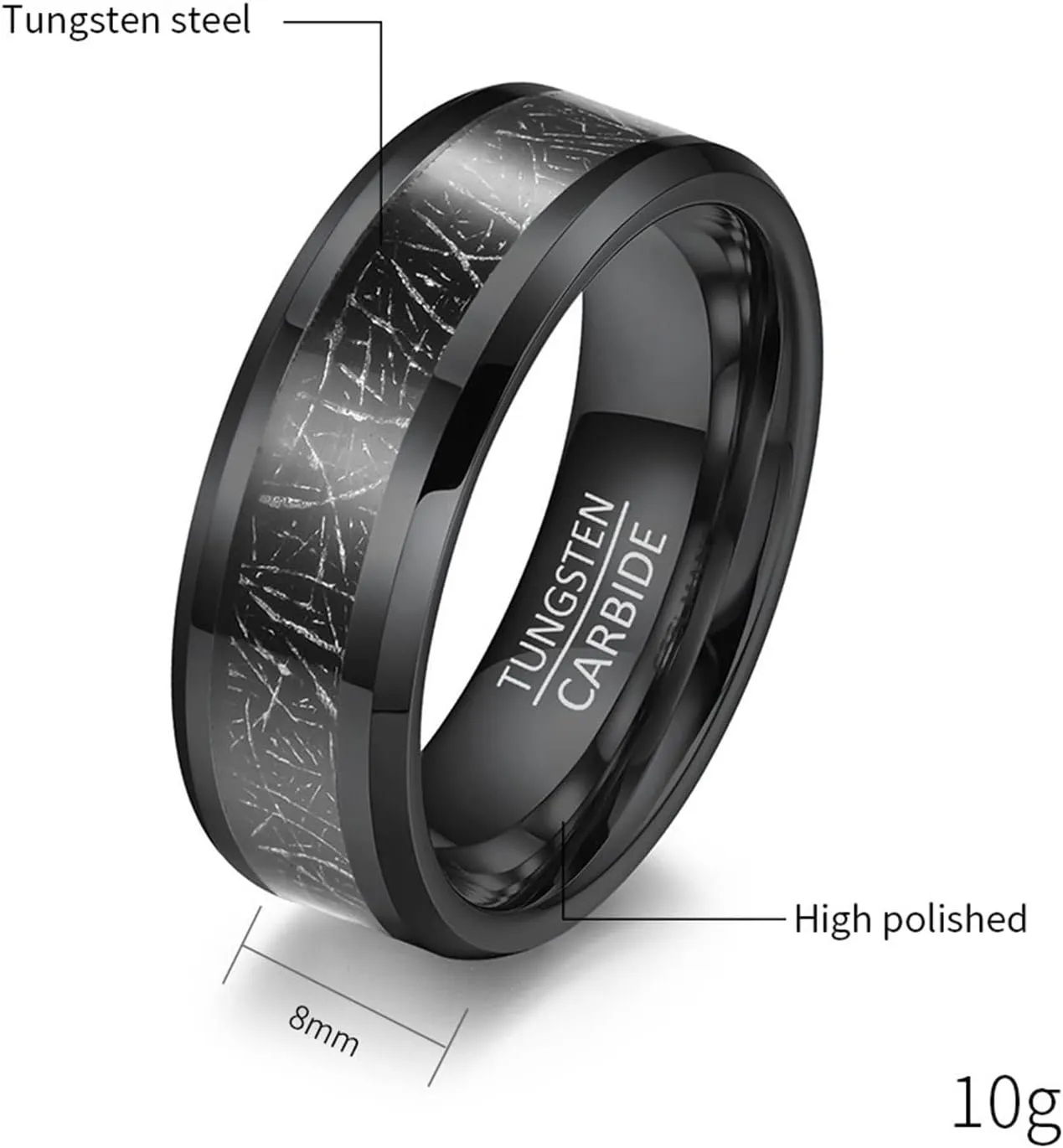 Couple Promise Rings, Mens Rings Tungsten Black 8mm Ring Inlay Metal Rings for Men and Women