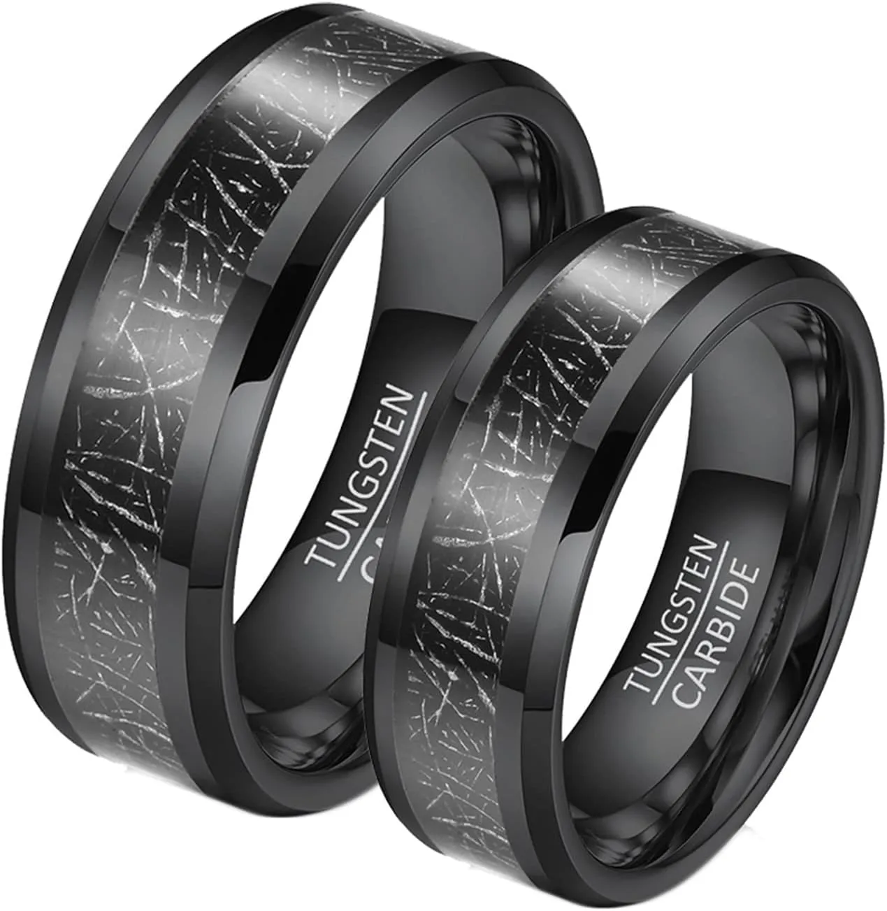 Couple Promise Rings, Mens Rings Tungsten Black 8mm Ring Inlay Metal Rings for Men and Women