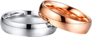 Couple Ring Customize Couple Rings Engagement,Anniversary Rings Stainless Steel 5MM Silver Ring Rose Gold Ring with Polished Round Ring Couple