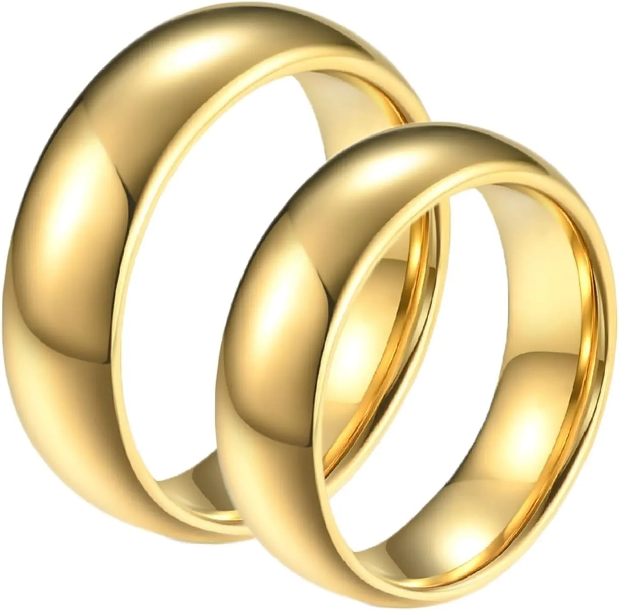 Couple Ring Promise, Wedding Bands for Him Tungsten 2PCS Gold Plated Polished Ring 8mm Size Women 8 Men 9 for Anniversary Jewelry
