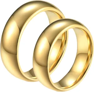 Couple Ring Promise, Wedding Bands for Him Tungsten 2PCS Gold Plated Polished Ring 8mm Size Women 8 Men 9 for Anniversary Jewelry
