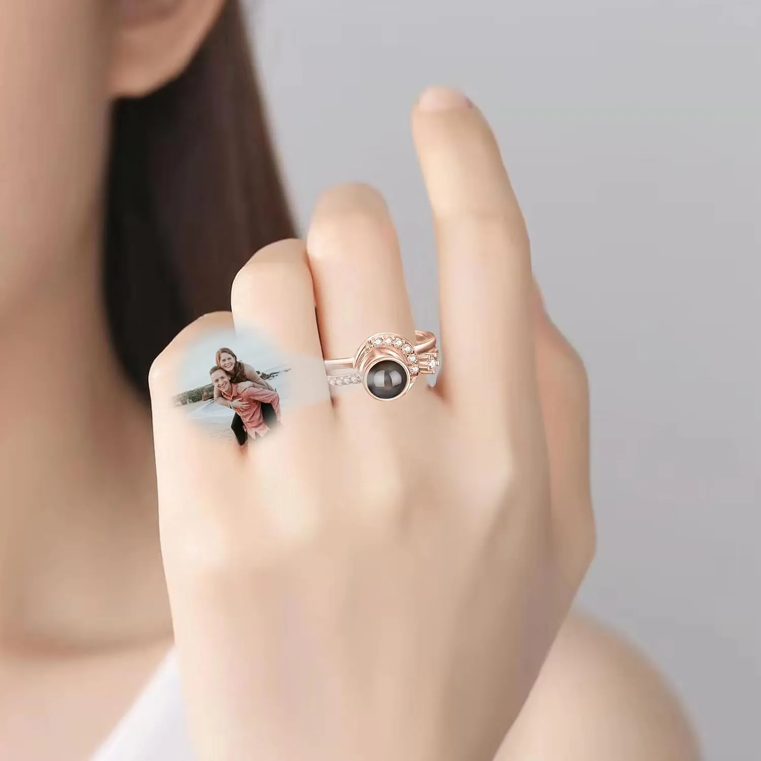 Couple rings, best friend rings, love rings, adjustable sterling silver projection rings, gifts (Style 2-Rose Gold)