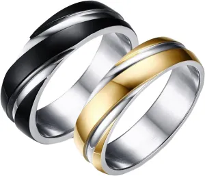 Couple Rings Engraved Couples Rings Engagment,Couple Wedding Rings Stainless Steel Black Gold Silver Ring Round Ring 6MM Rings for Couples