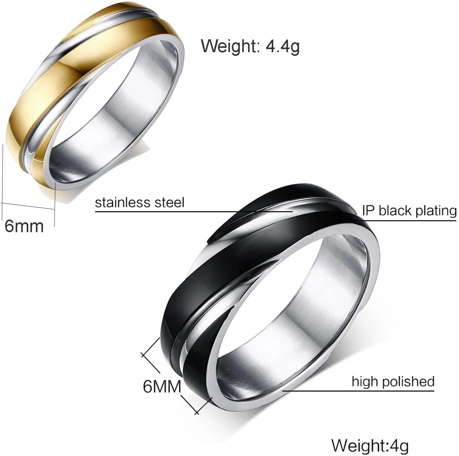 Couple Rings Engraved Couples Rings Engagment,Couple Wedding Rings Stainless Steel Black Gold Silver Ring Round Ring 6MM Rings for Couples