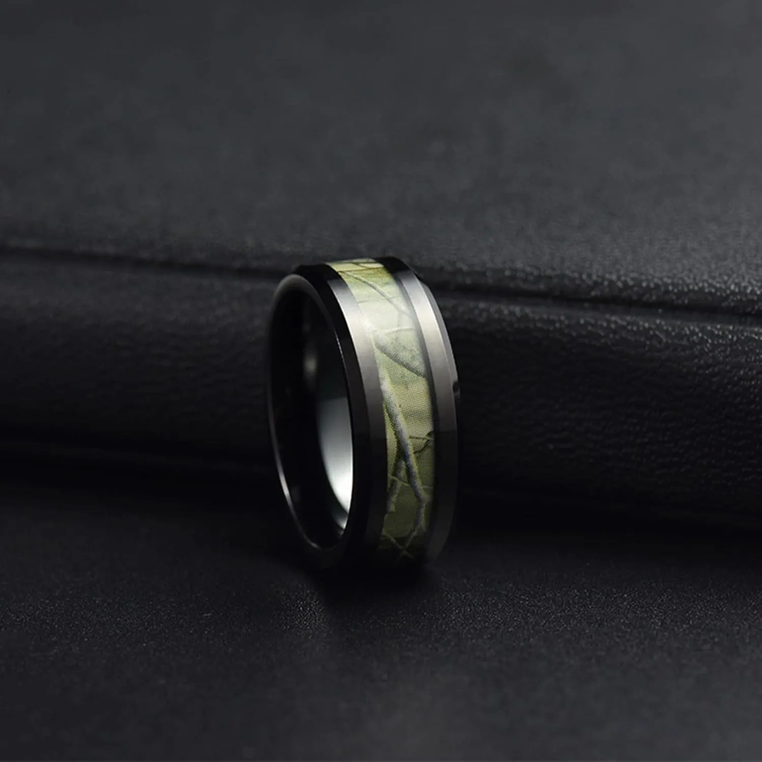 Couple Rings Engraving, Black Tungsten Rings for Women 8mm Ring with Branches Pattern Men's and Women's Fashion Rings