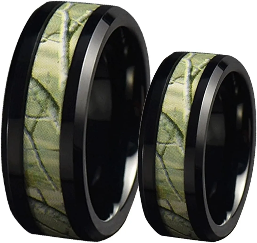Couple Rings Engraving, Black Tungsten Rings for Women 8mm Ring with Branches Pattern Men's and Women's Fashion Rings