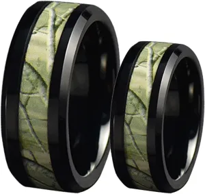 Couple Rings Engraving, Black Tungsten Rings for Women 8mm Ring with Branches Pattern Men's and Women's Fashion Rings