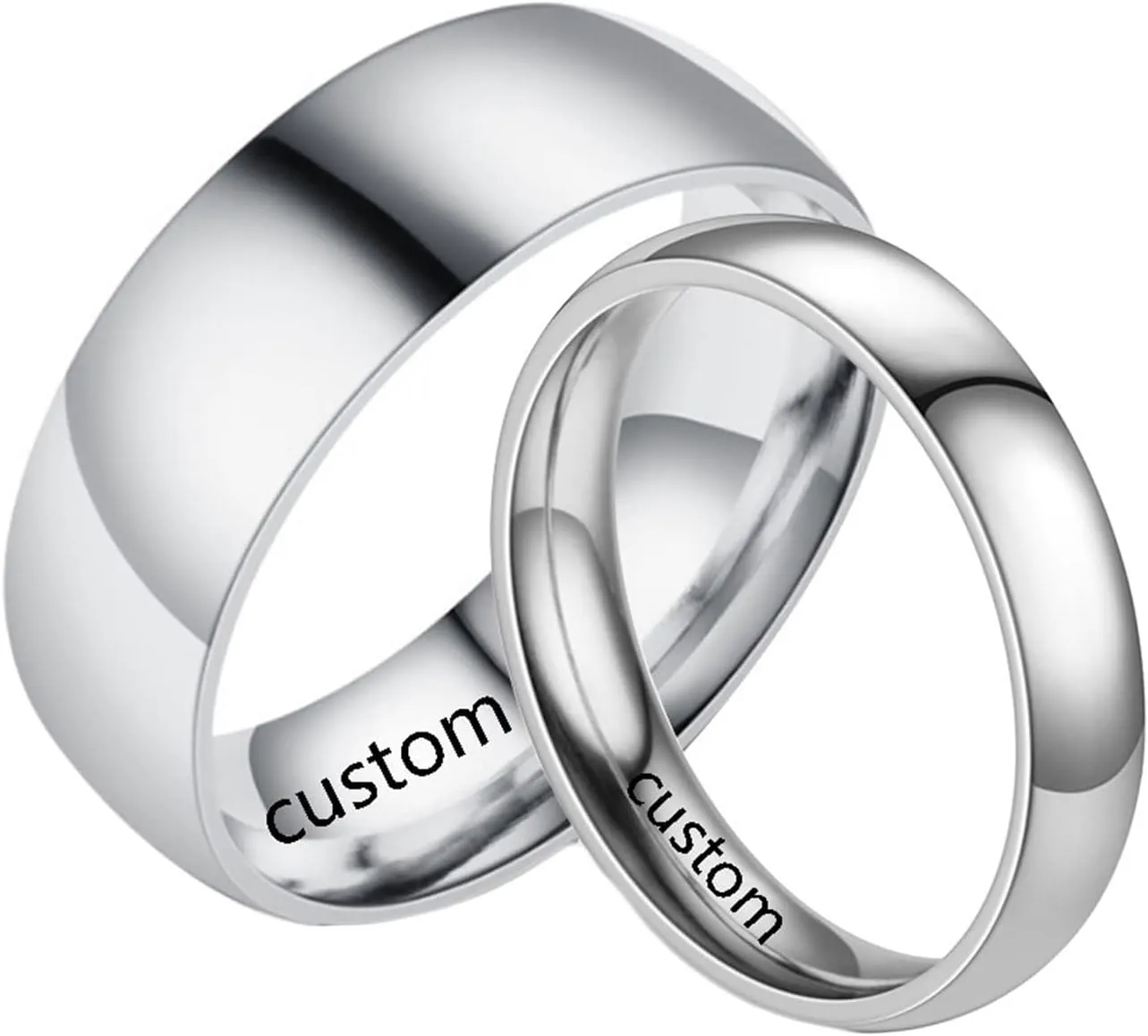 Couple Rings Engraving Couples Rings Promise Ring,Couple Promise Rings Stainless Steel 4/8MM Silver Ring with Polished Round