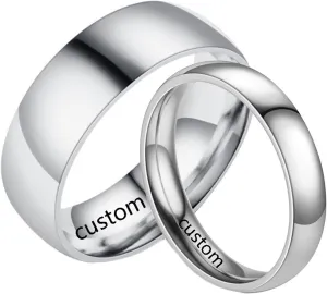 Couple Rings Engraving Couples Rings Promise Ring,Couple Promise Rings Stainless Steel 4/8MM Silver Ring with Polished Round