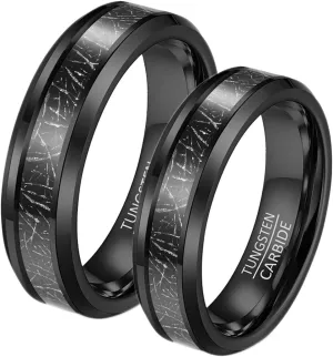 Couple Rings Matching, Mens Rings Tungsten Black 6mm Ring Inlay Metal Rings for Men and Women