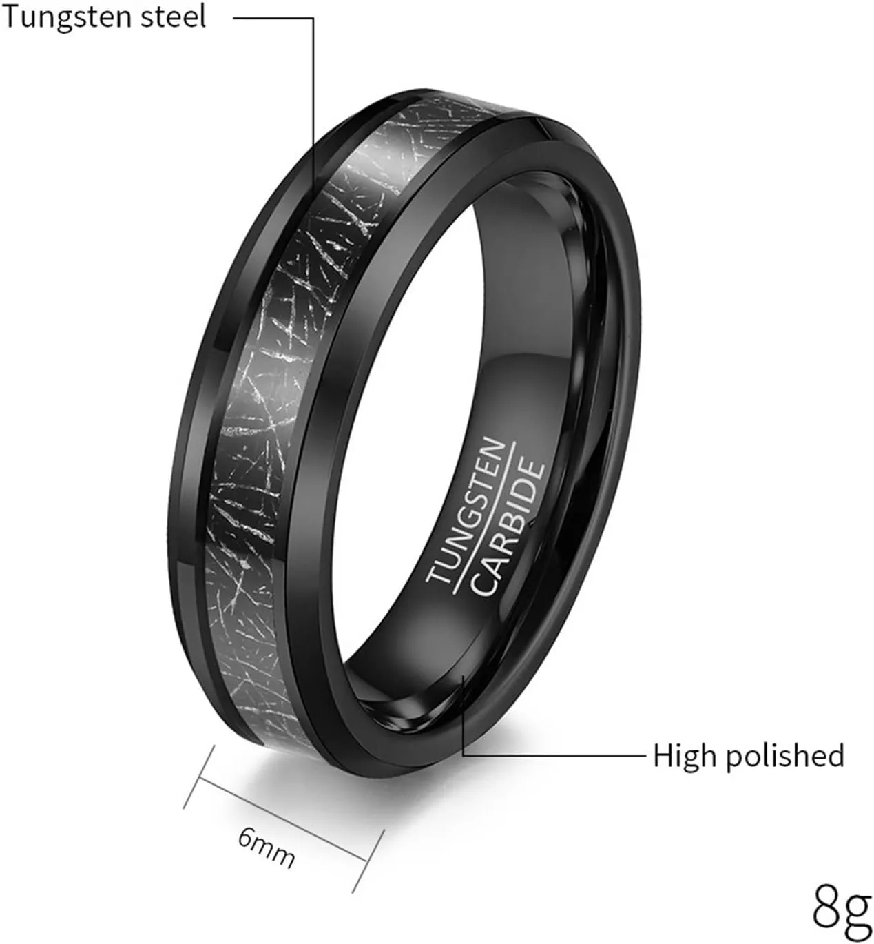 Couple Rings Matching, Mens Rings Tungsten Black 6mm Ring Inlay Metal Rings for Men and Women