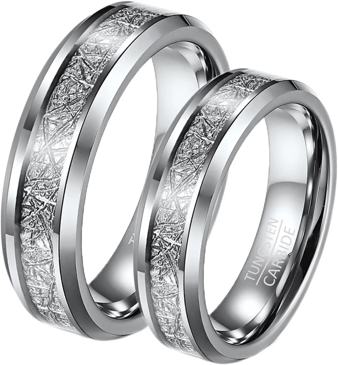 Couple Rings Matching, Womens Tungsten Rings 6mm Silver Ring Inlay Metal Rings for Men and Women