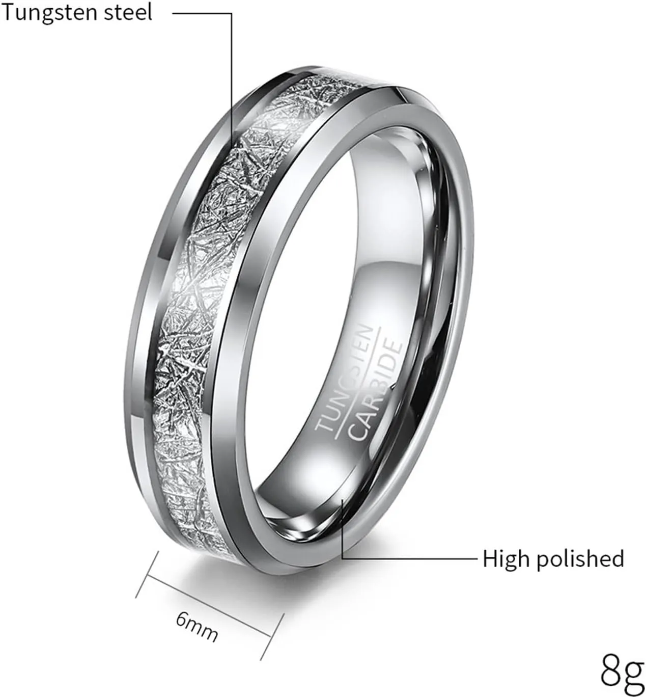 Couple Rings Matching, Womens Tungsten Rings 6mm Silver Ring Inlay Metal Rings for Men and Women