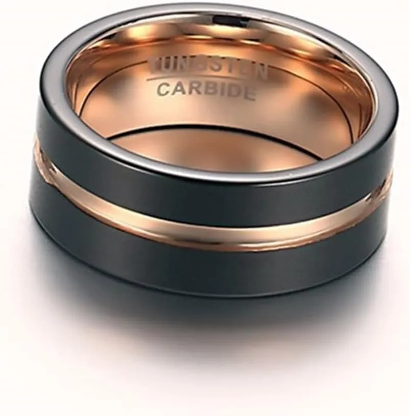 Couple Rings Matching, Womens Tungsten Rings Rose Gold Two-Tone Brushed Ring 8mm Rings for Men and Women