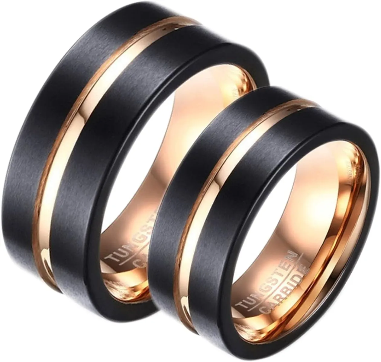 Couple Rings Matching, Womens Tungsten Rings Rose Gold Two-Tone Brushed Ring 8mm Rings for Men and Women